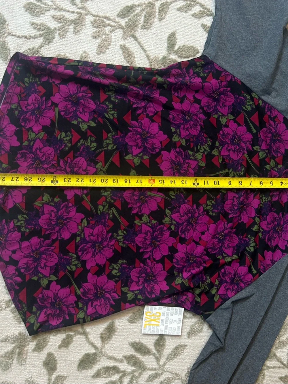 LuLaRoe Womens 3XL Floral Knit Raglan 3/4 Sleeve Round Neck Tee-NWT